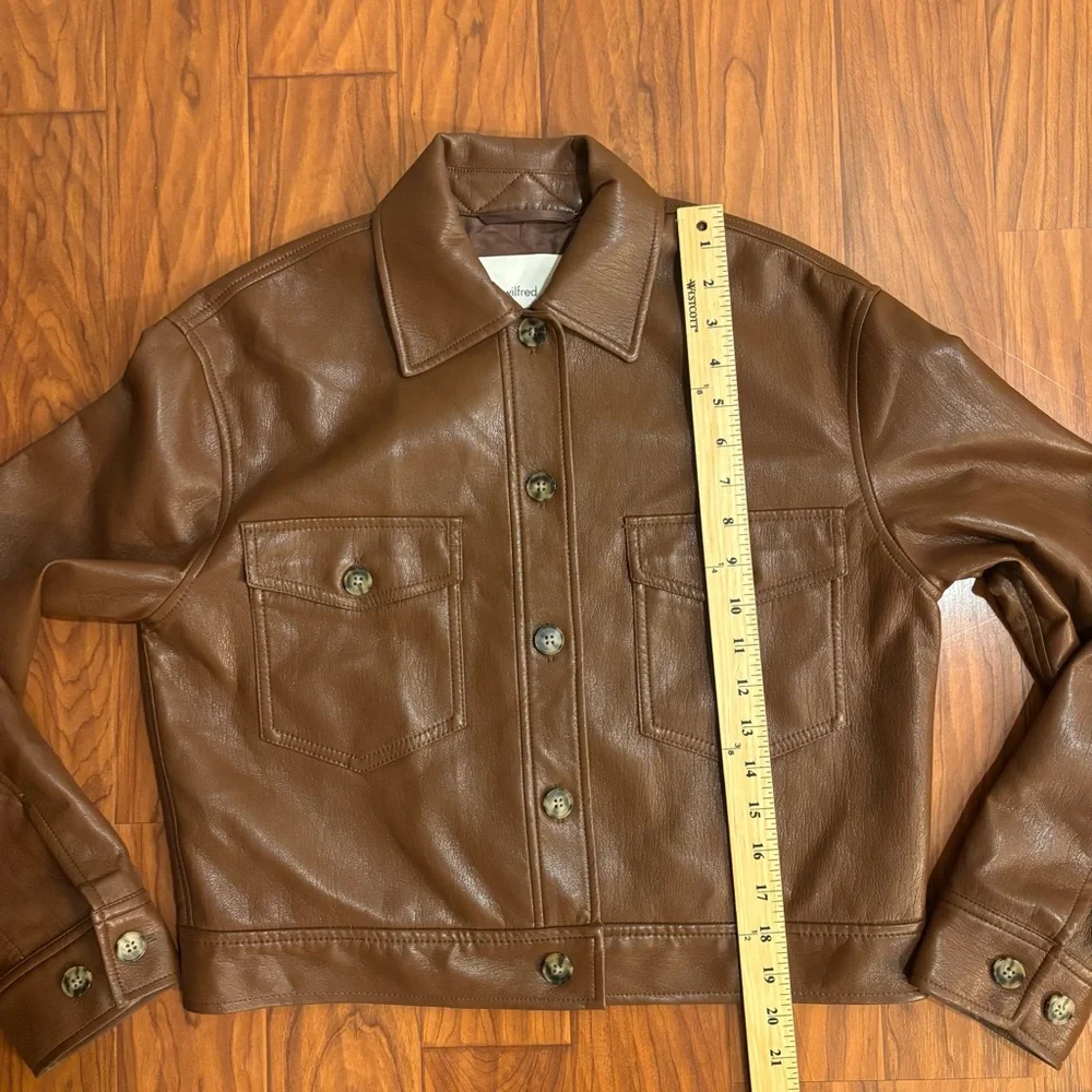 Wilfred Aritzia Vegan Leather Moto Cropped Jacket Brown Womens XS